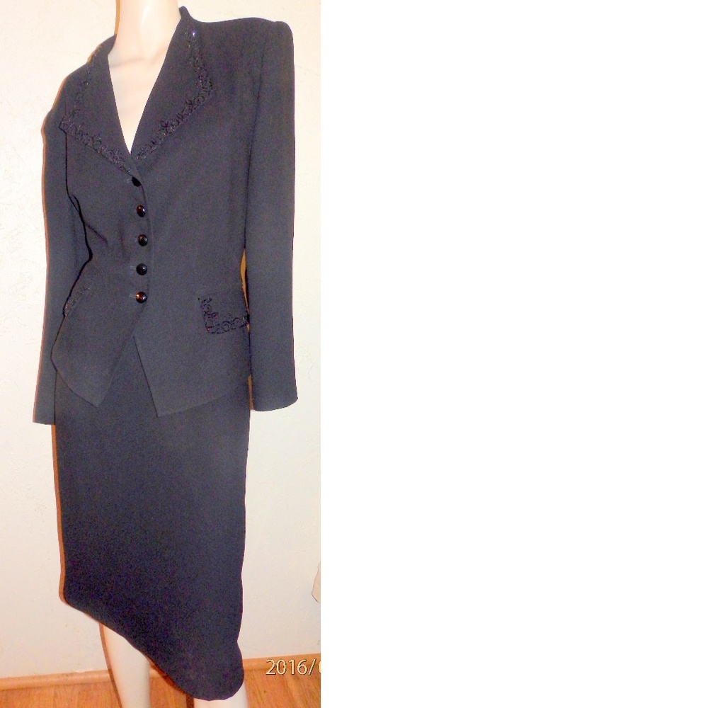 Le Suit Petite Black Dressy Skirt Suit Size 14P - Picture 5 of 7